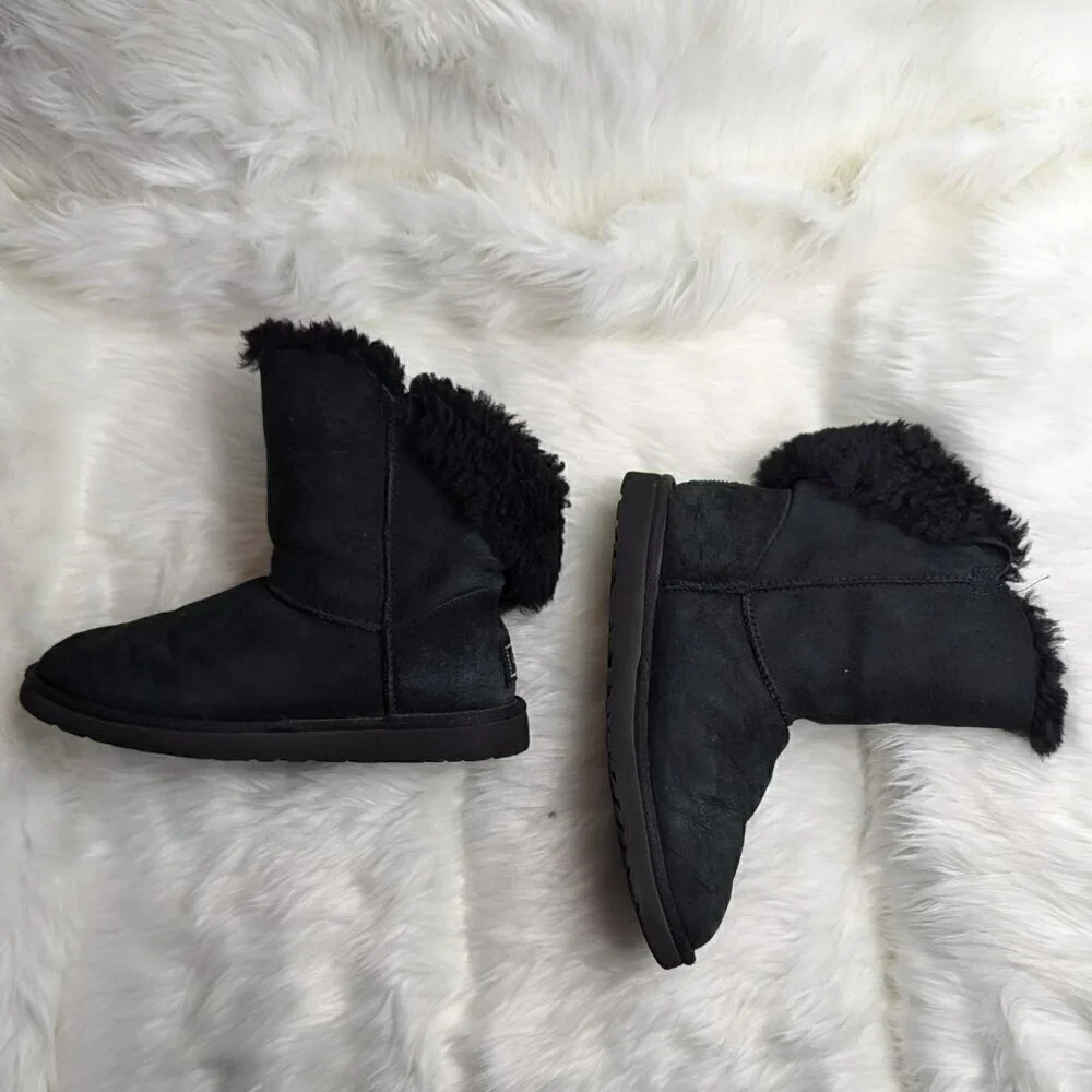 UGG Swarovski Bailey Button Bling Black Classic Calf Boots Women's Size US 8